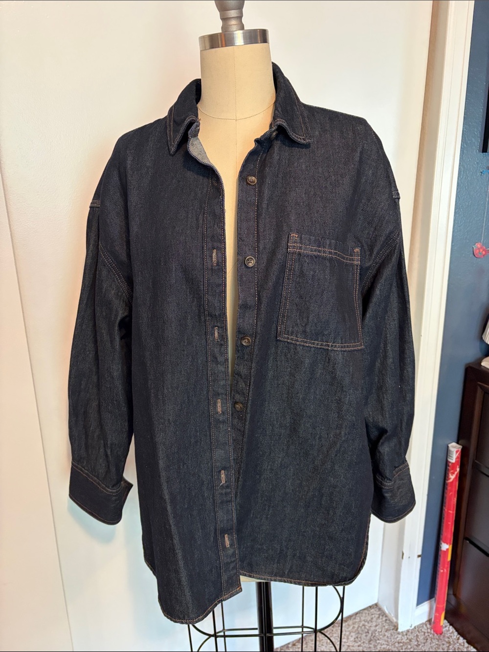 Old Navy Dark Blue Women's Denim Button-Down Oversized Shirt